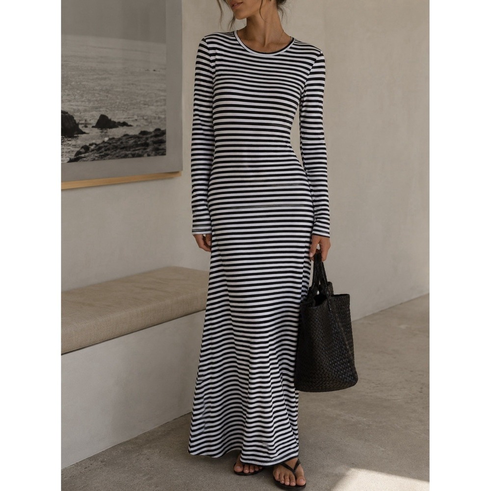MDS‎ Stripes Mark D Sikes Long Sleeve Cotton Jersey Maxi Dress Sz 1 US S